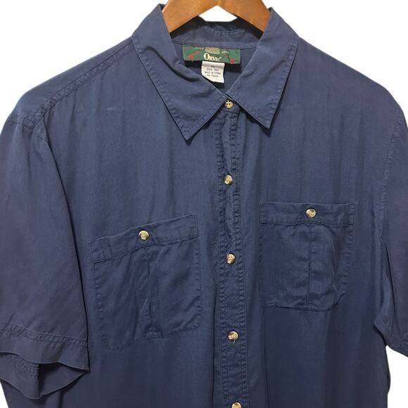 VTG Orvis Mens Silk Shirt XL Blue Button Up Preppy Office Resort Travel Outdoor - Picture 7 of 7